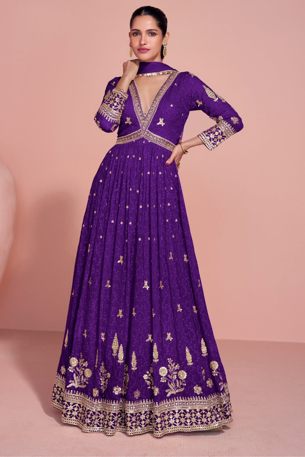 Georgette Anarkali Set with Embroidery and Sequins Work