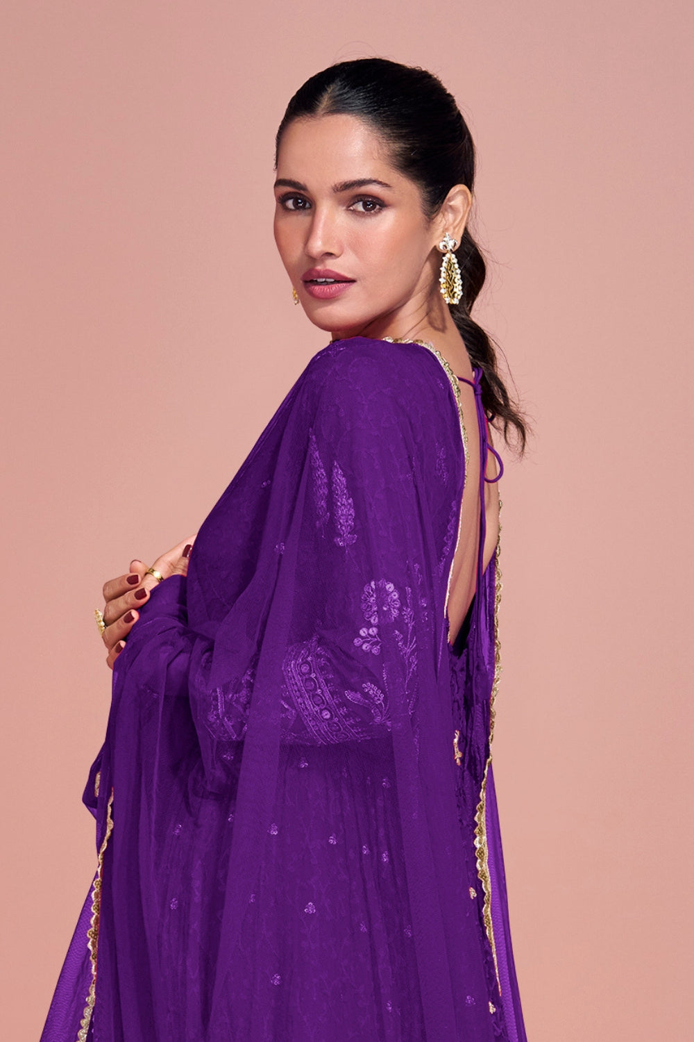 Georgette Anarkali Set with Embroidery and Sequins Work