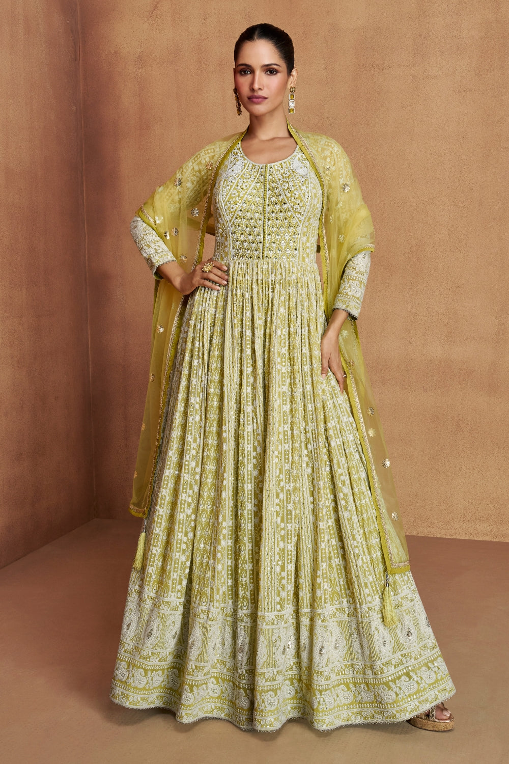 Georgette Anarkali Set with Mirror and Stone Work