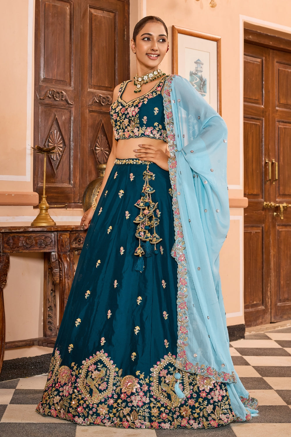 Georgette Lehenga Choli with Sequins and Resham Embroidered Work