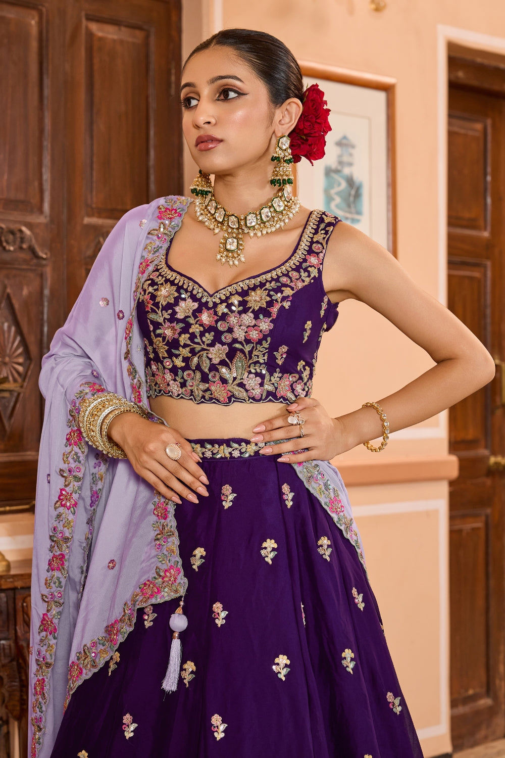Georgette Lehenga Choli with Sequins and Resham Embroidered Work