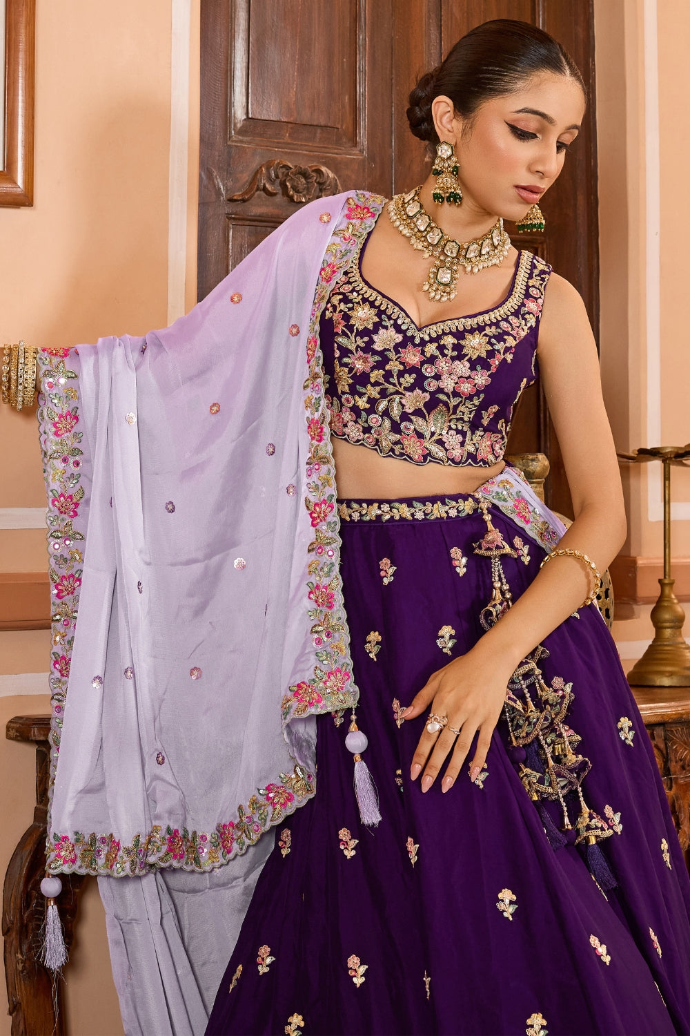 Georgette Lehenga Choli with Sequins and Resham Embroidered Work