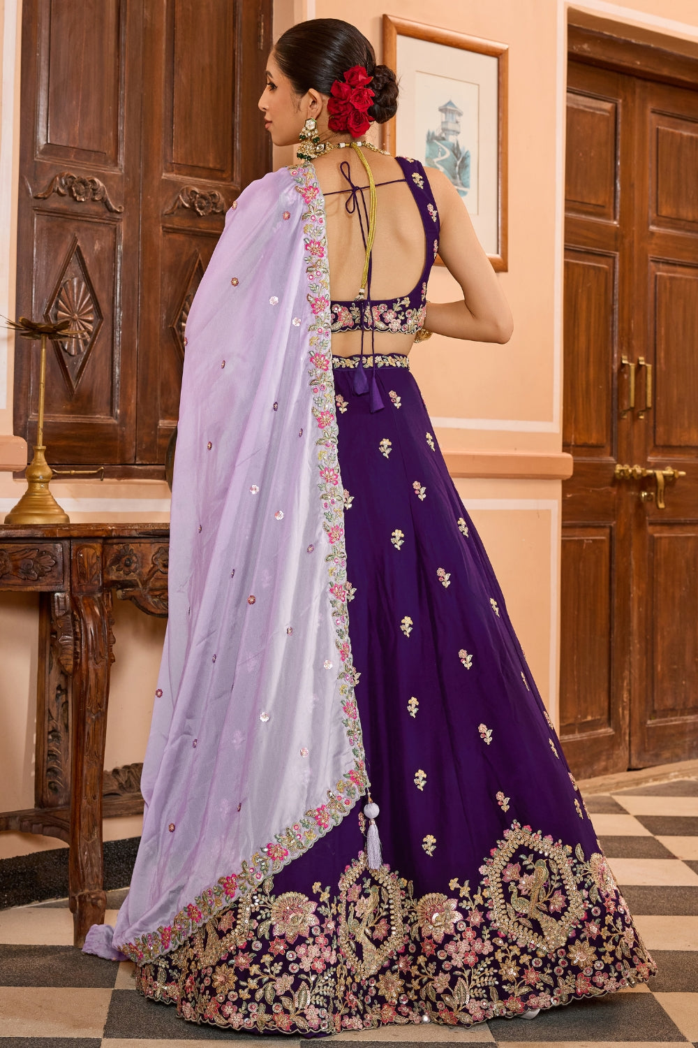 Georgette Lehenga Choli with Sequins and Resham Embroidered Work