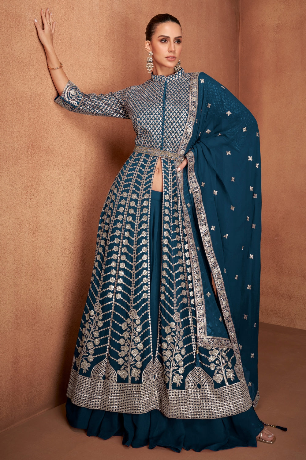 Georgette Lehenga Set with Embroidery and Sequins Work