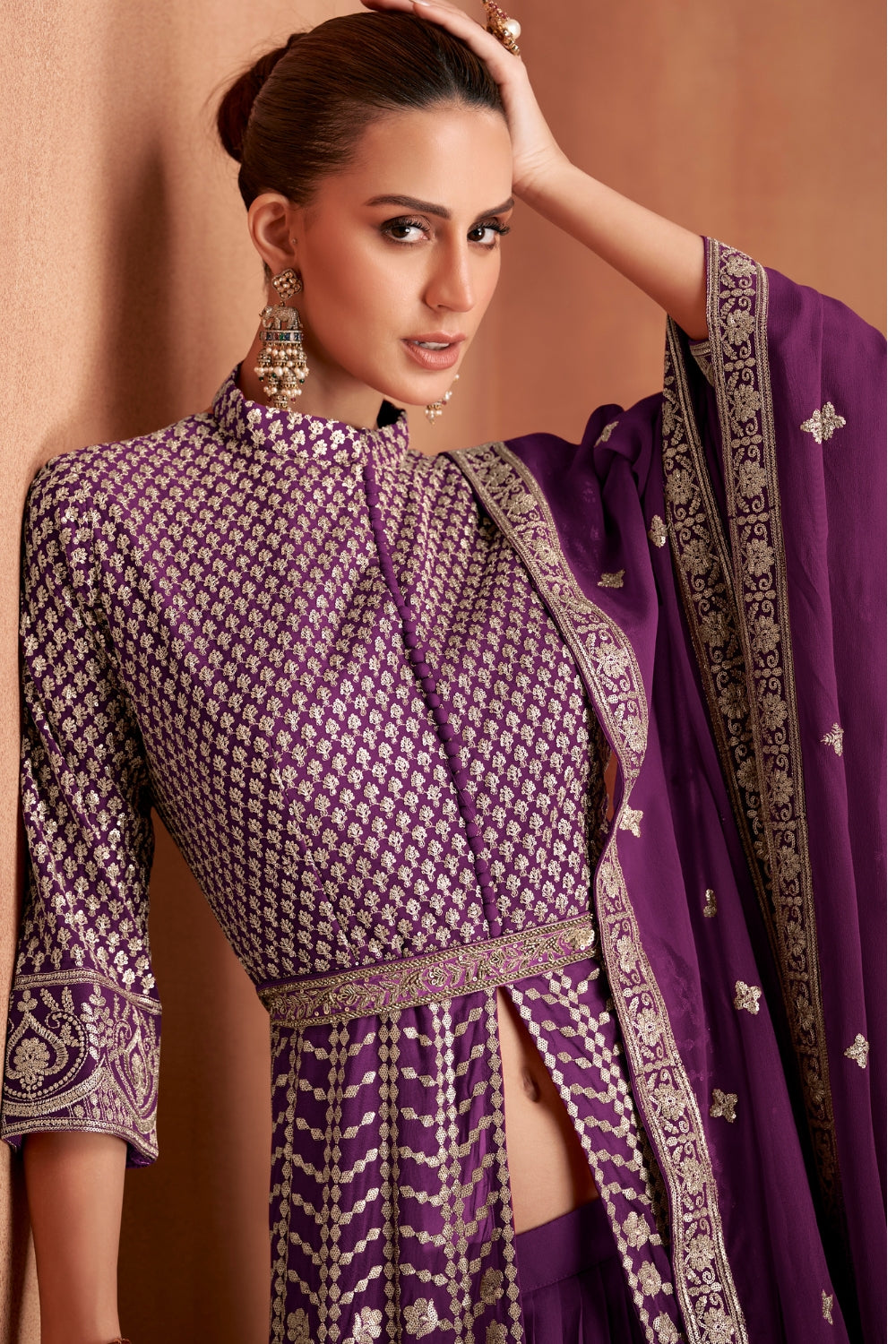 Georgette Lehenga Set with Embroidery and Sequins Work