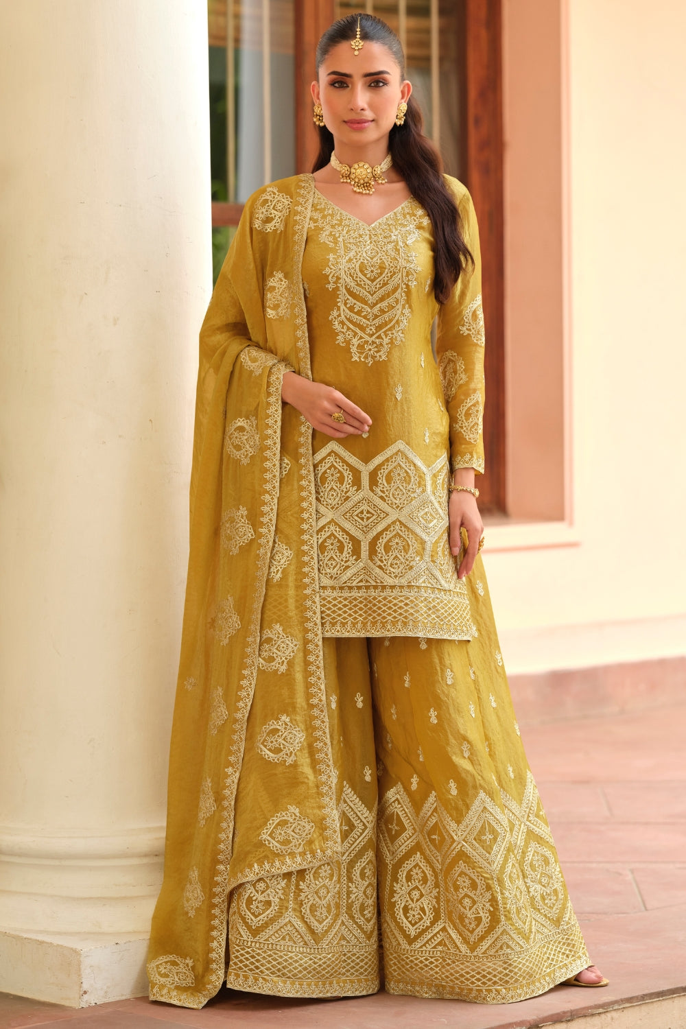 Silk Palazzo Set with Embroidery and Sequins Work