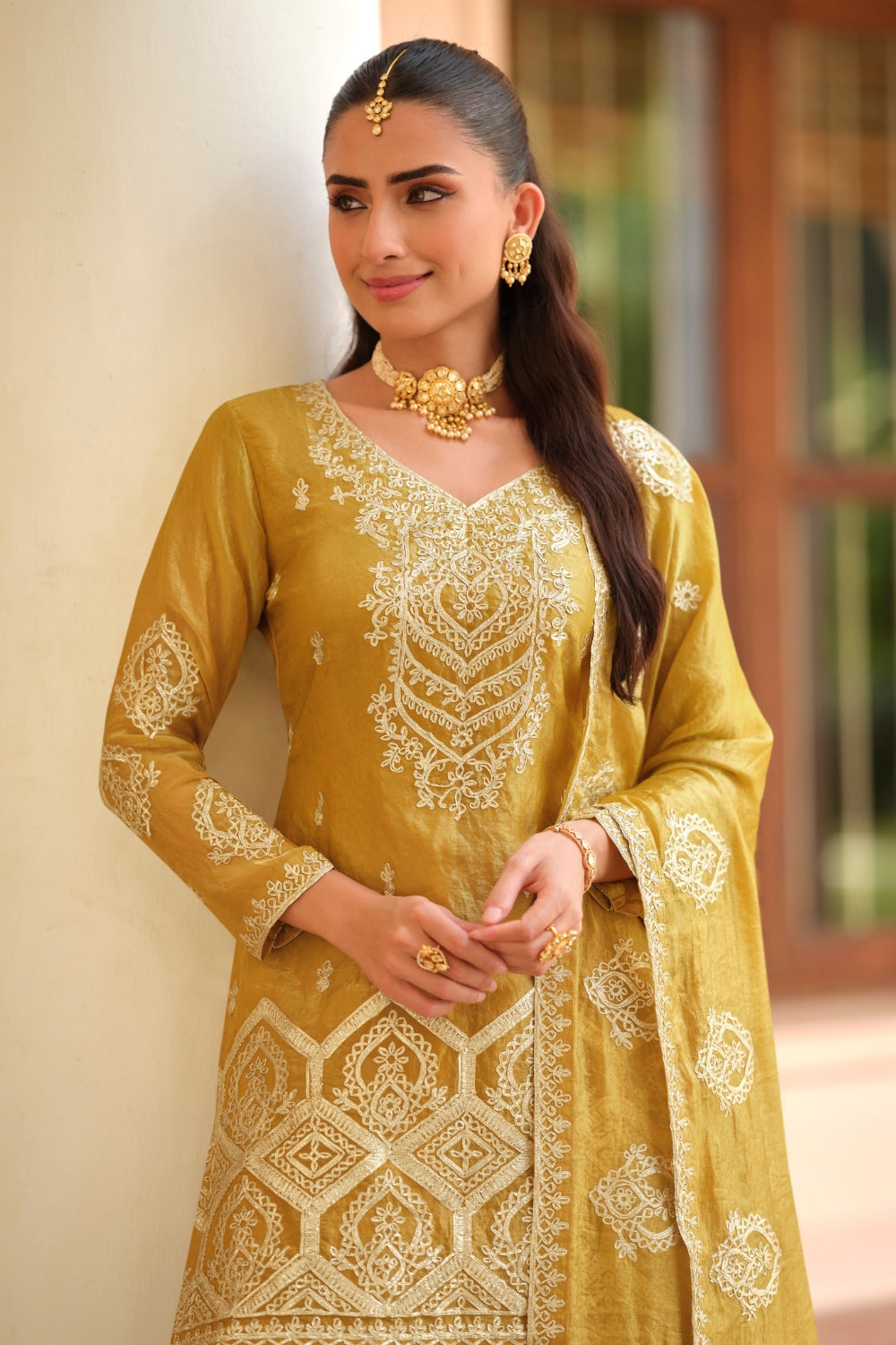 Silk Palazzo Set with Embroidery and Sequins Work