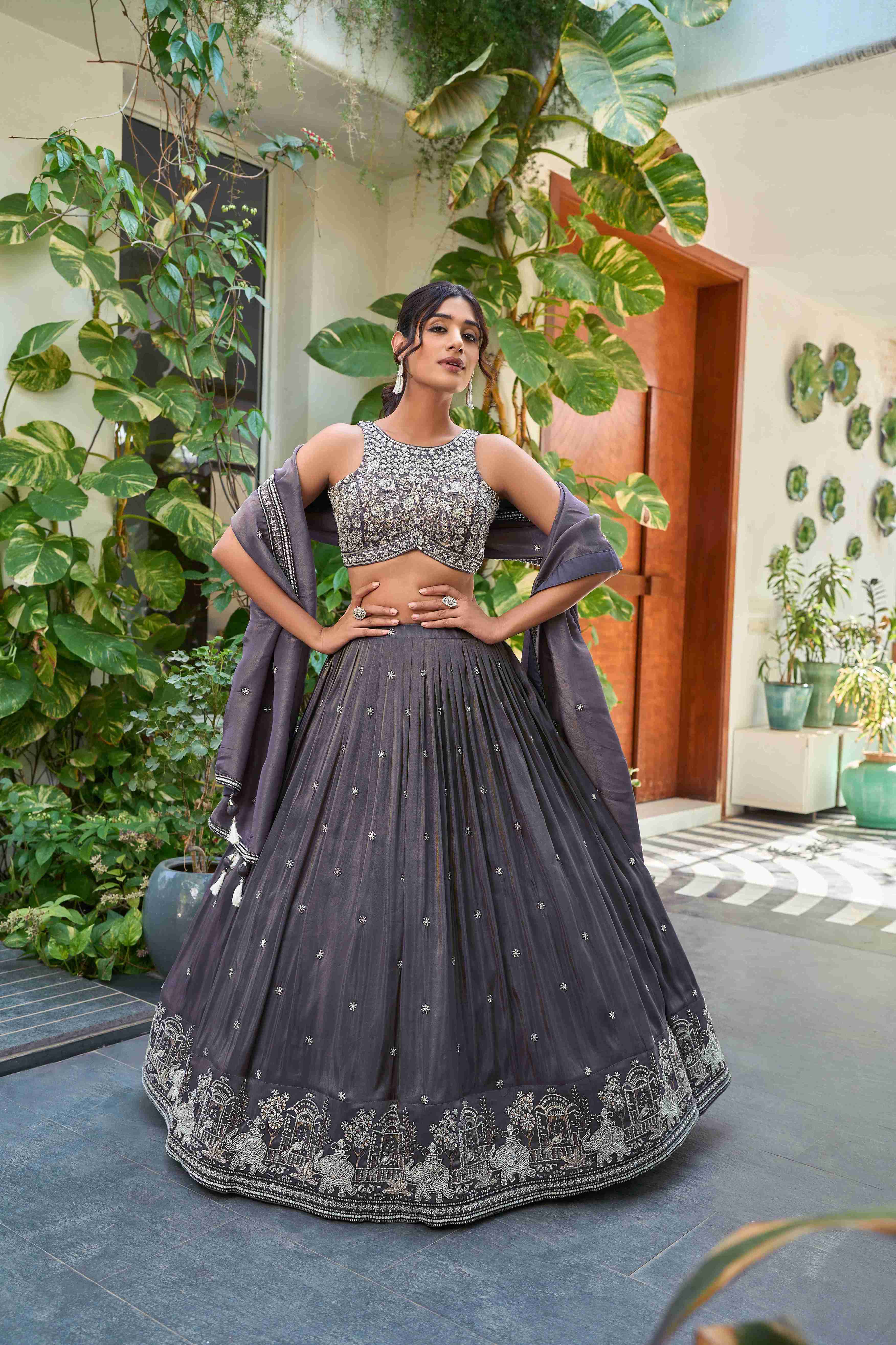 Purple Silk Lehenga Choli With Hand Embroidery