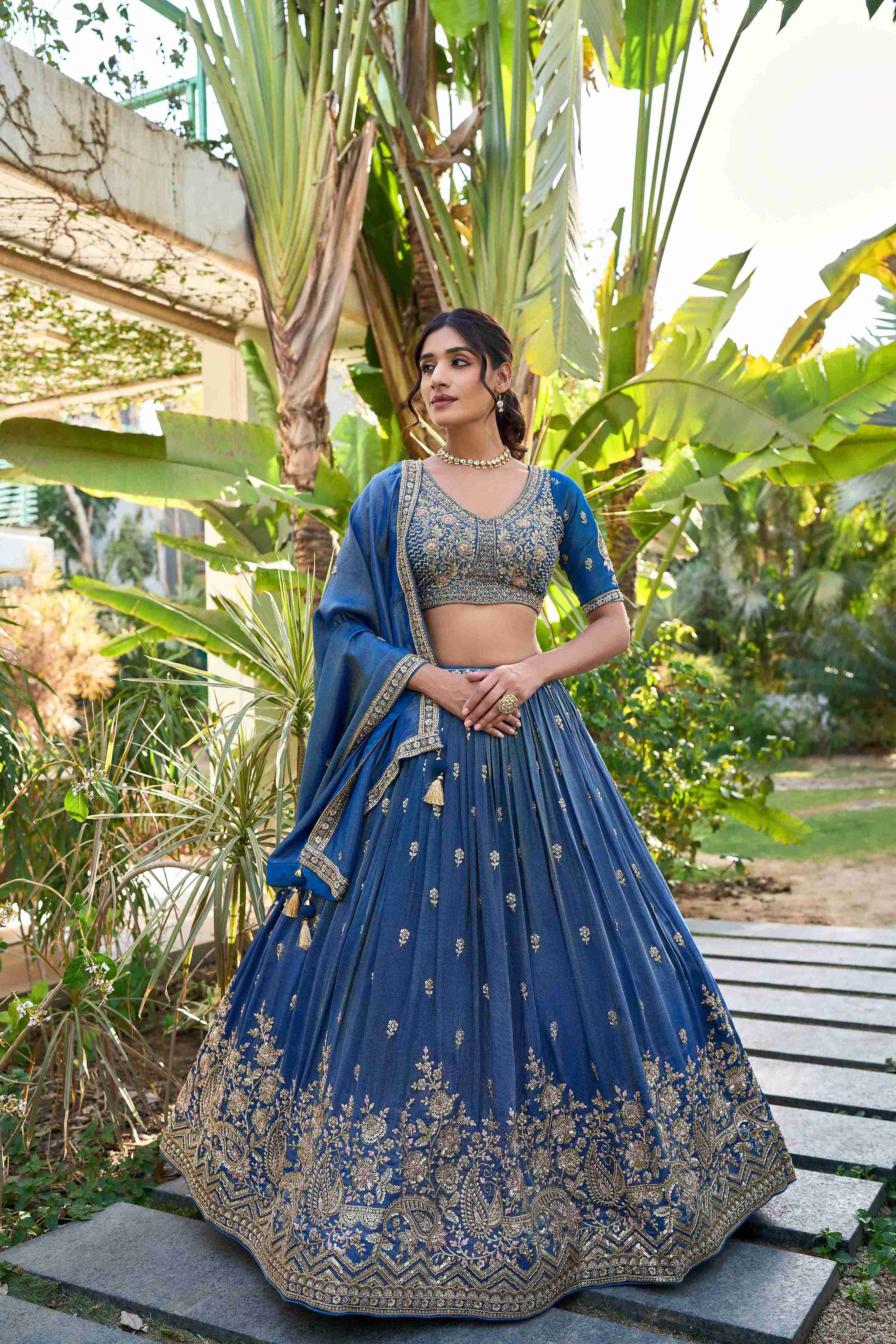 Blue Silk Lehenga Choli With Hand Embroidery