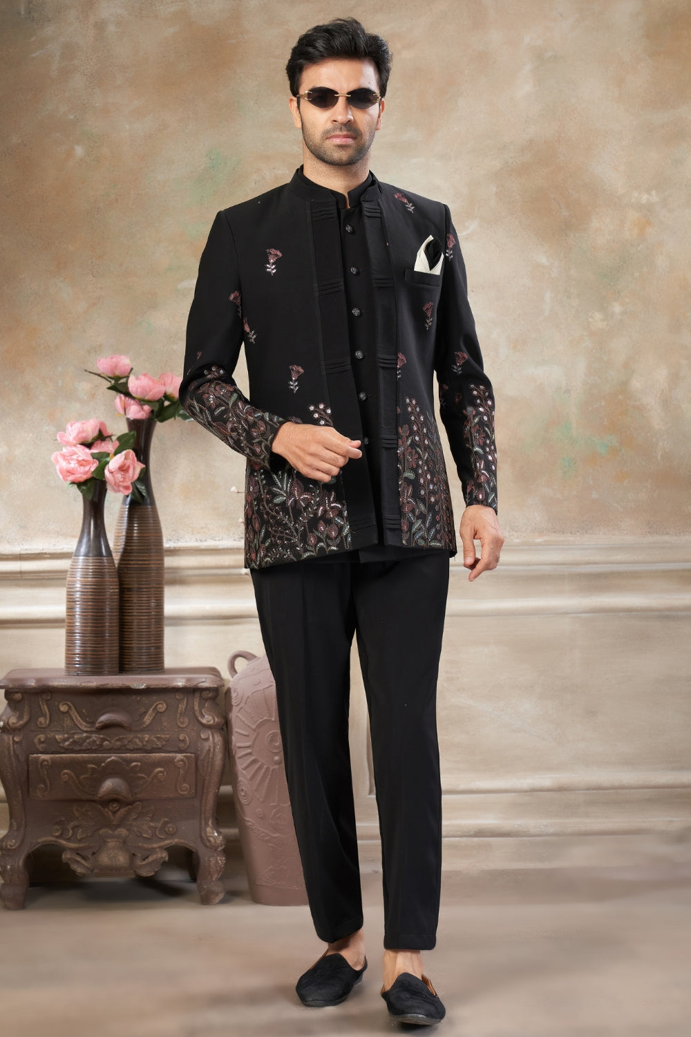 Imported Jodhpuri Set with Embroidery and Sequins Work