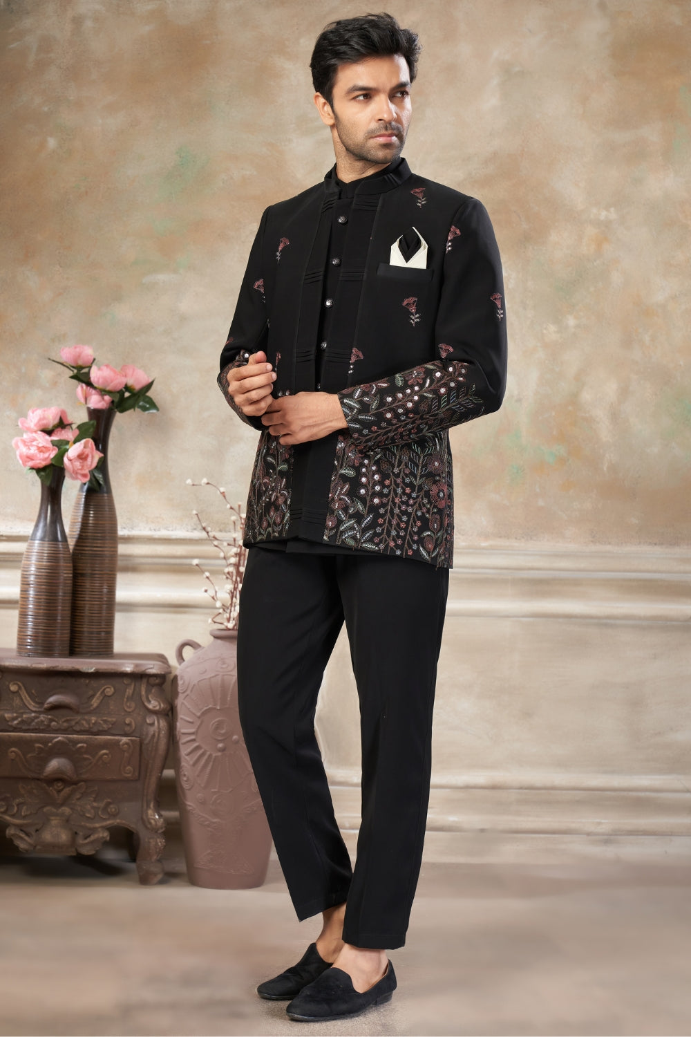 Imported Jodhpuri Set with Embroidery and Sequins Work