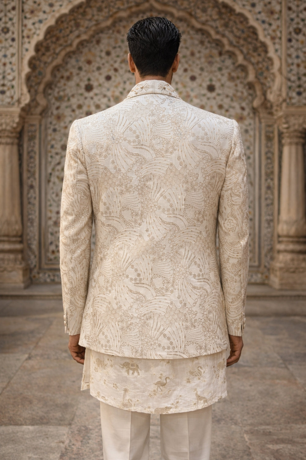 Ivory Silk Indo Western with Mirror and Cutdana Work