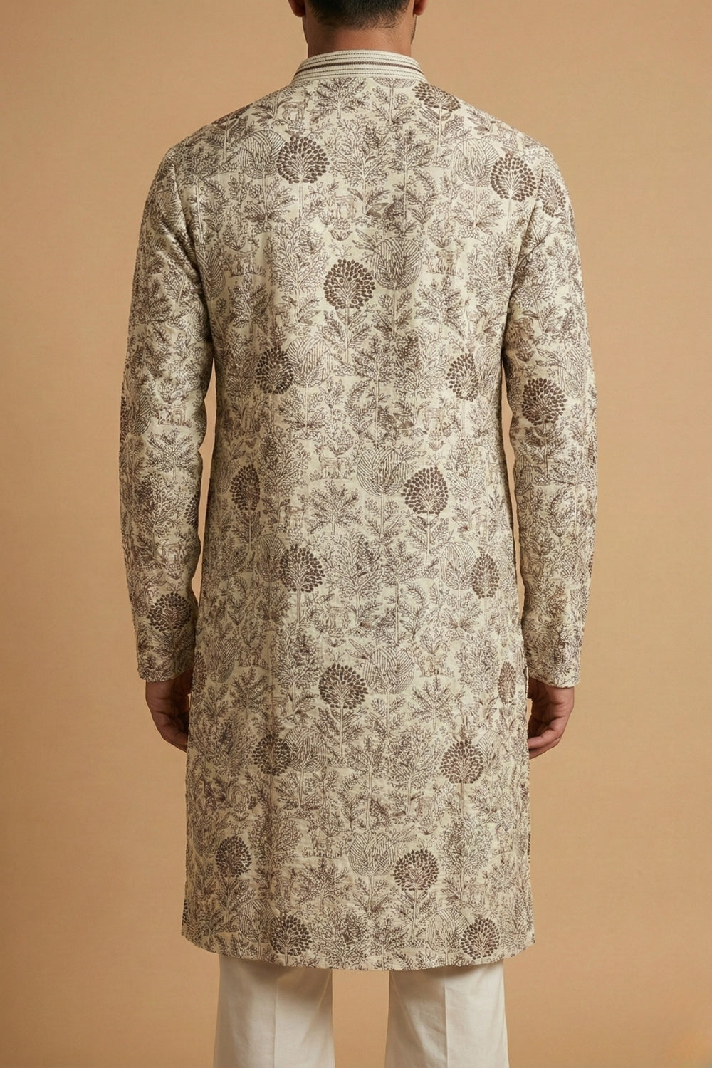Ivory Silk Kurta Set with Resham Embroidery and Sequins Work