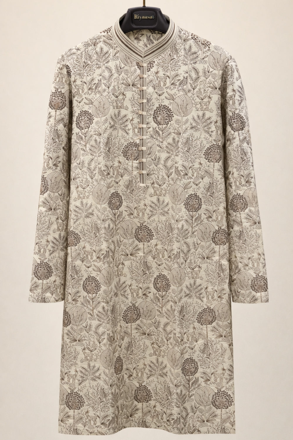 Ivory Silk Kurta Set with Resham Embroidery and Sequins Work