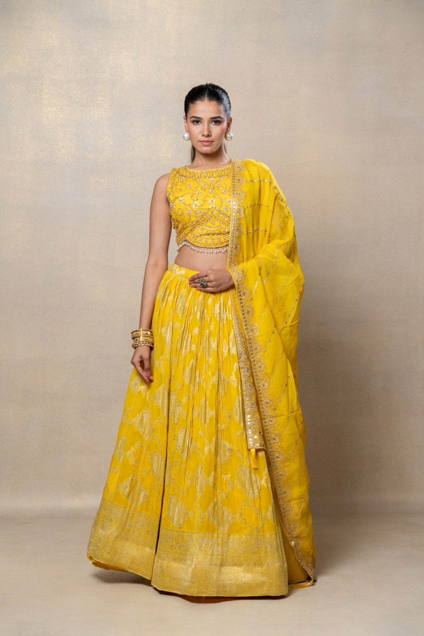 Yellow soft silk lehenga Choli