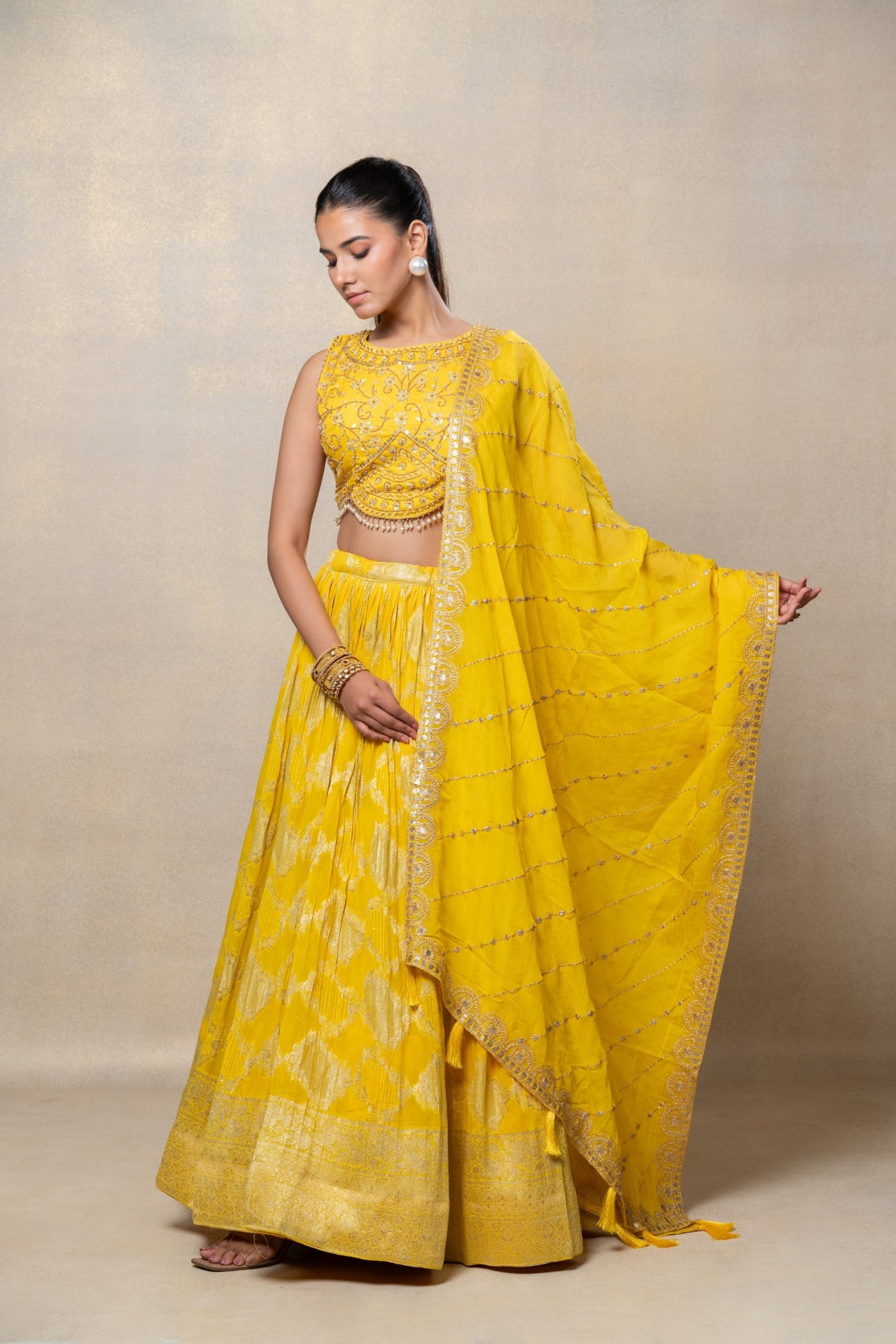 Yellow soft silk lehenga Choli