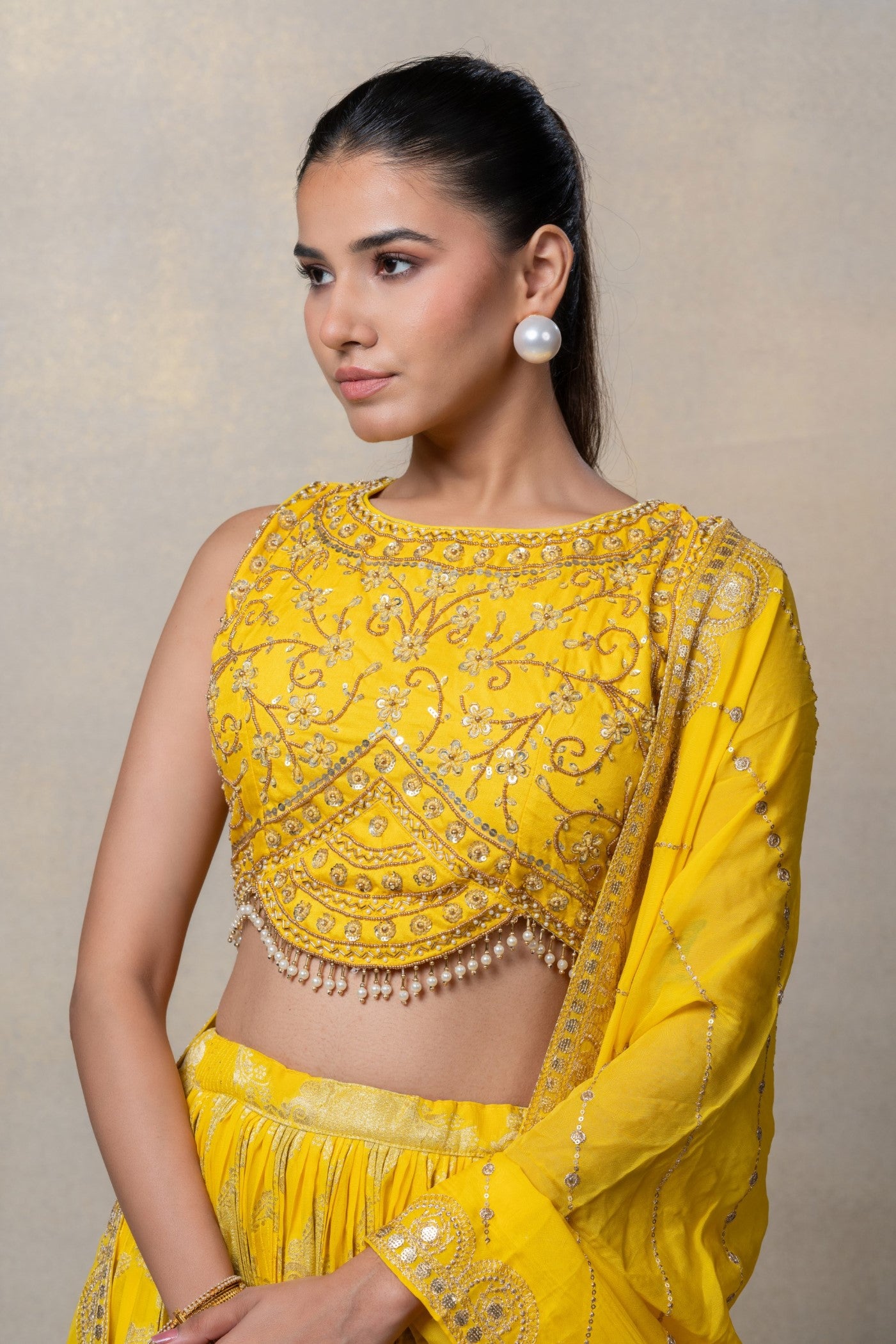 Yellow soft silk lehenga Choli