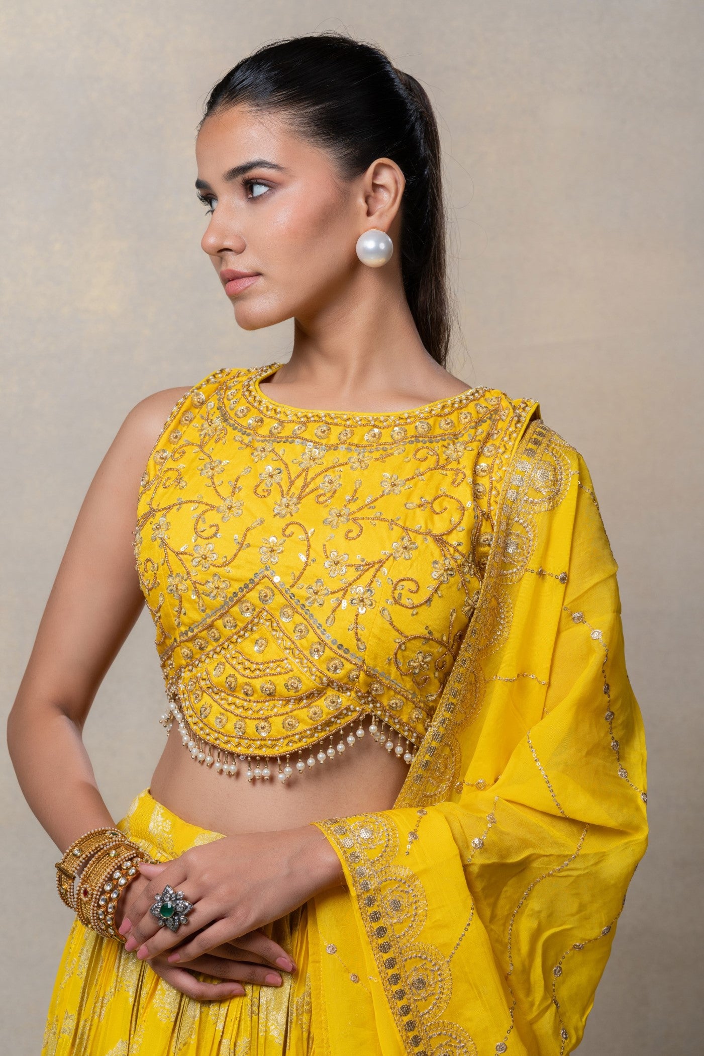 Yellow soft silk lehenga Choli