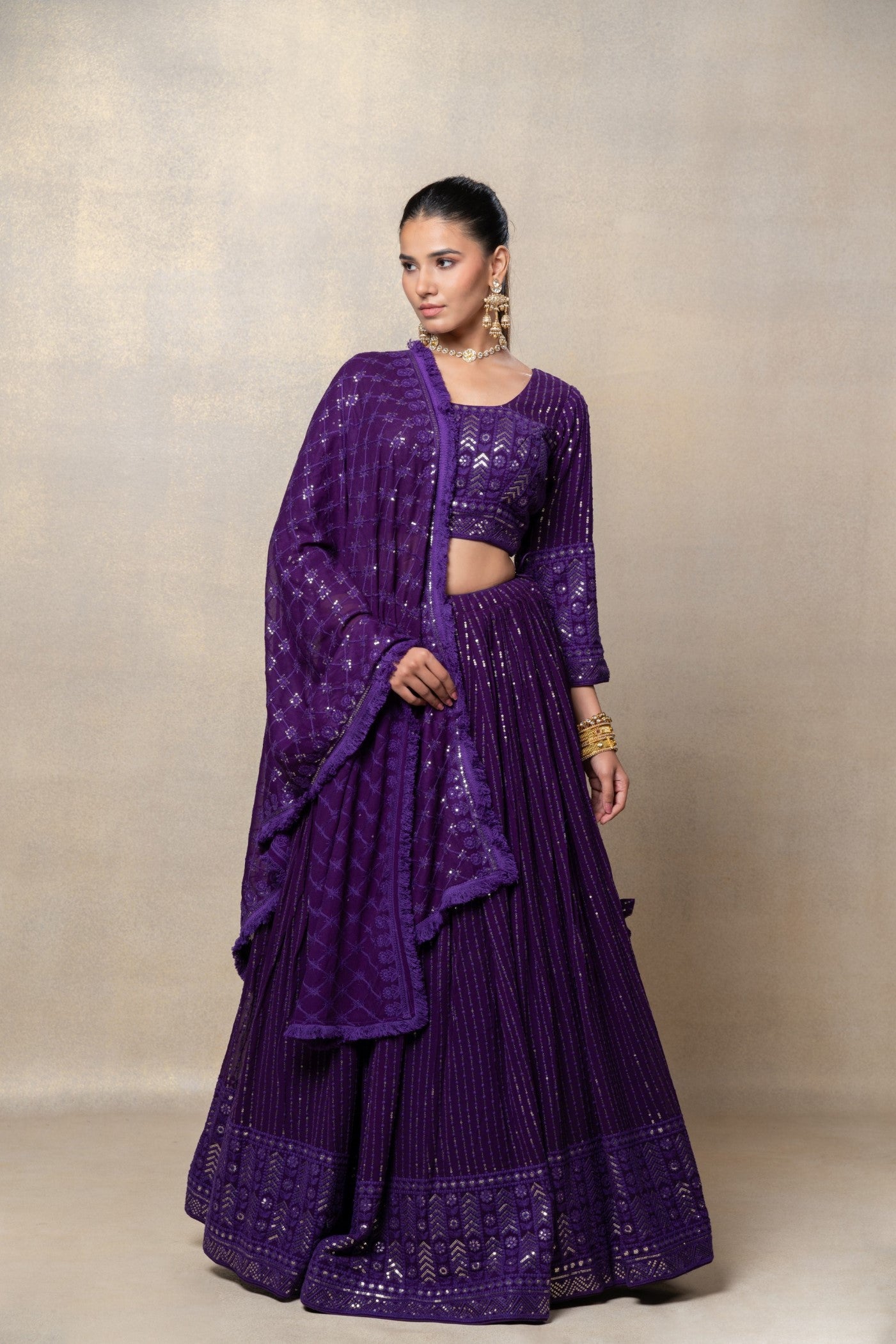 Indigo purple sequinned georgette silk lehenga choli