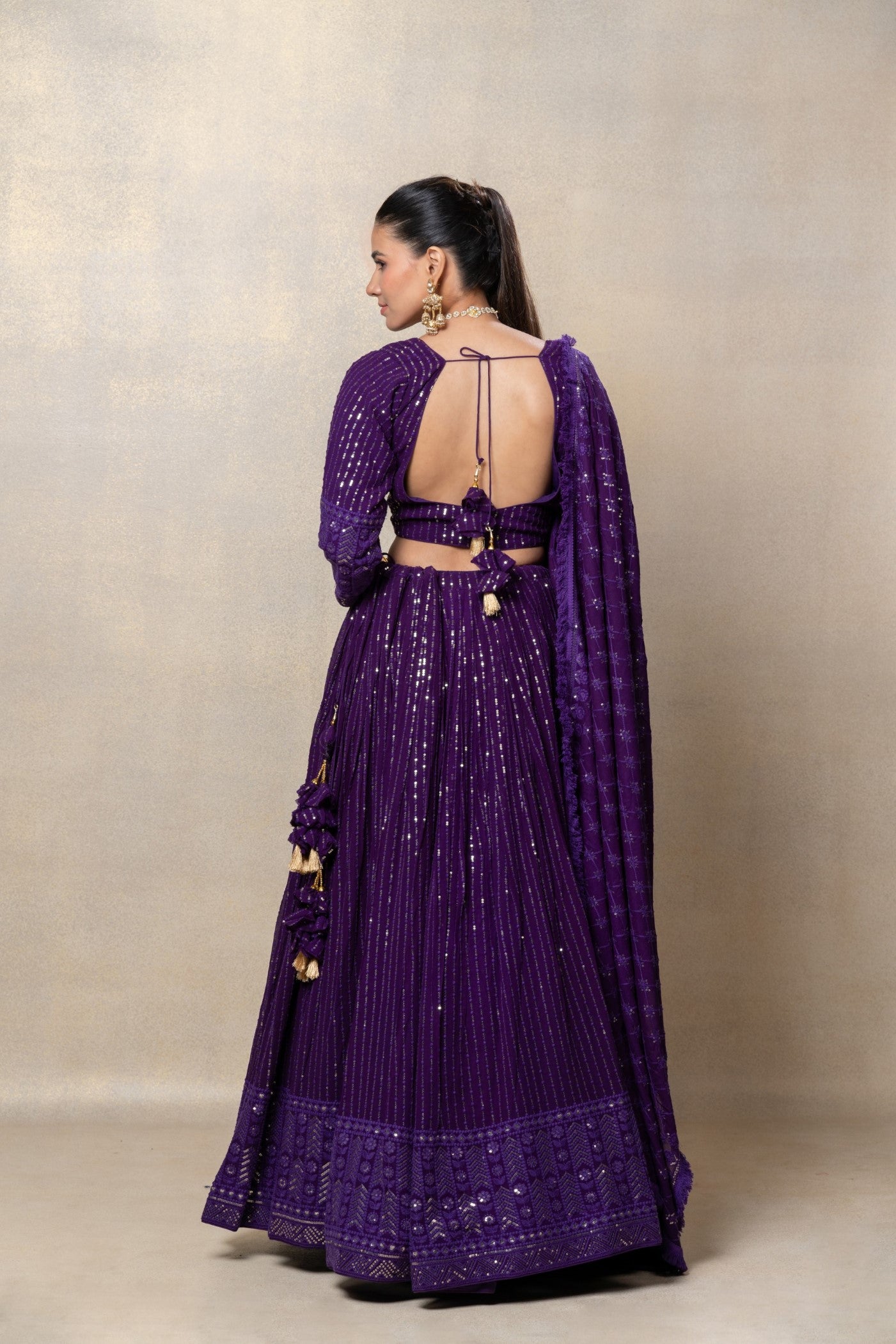 Indigo purple sequinned georgette silk lehenga choli
