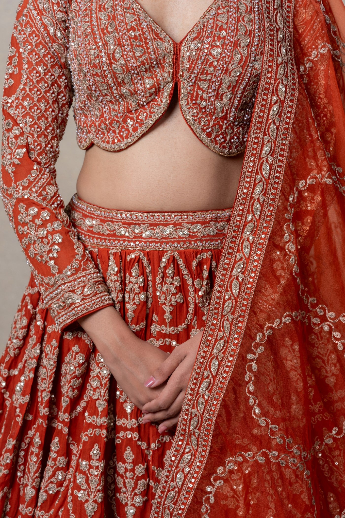 Mustard heavily embellished georgette organza lehenga set