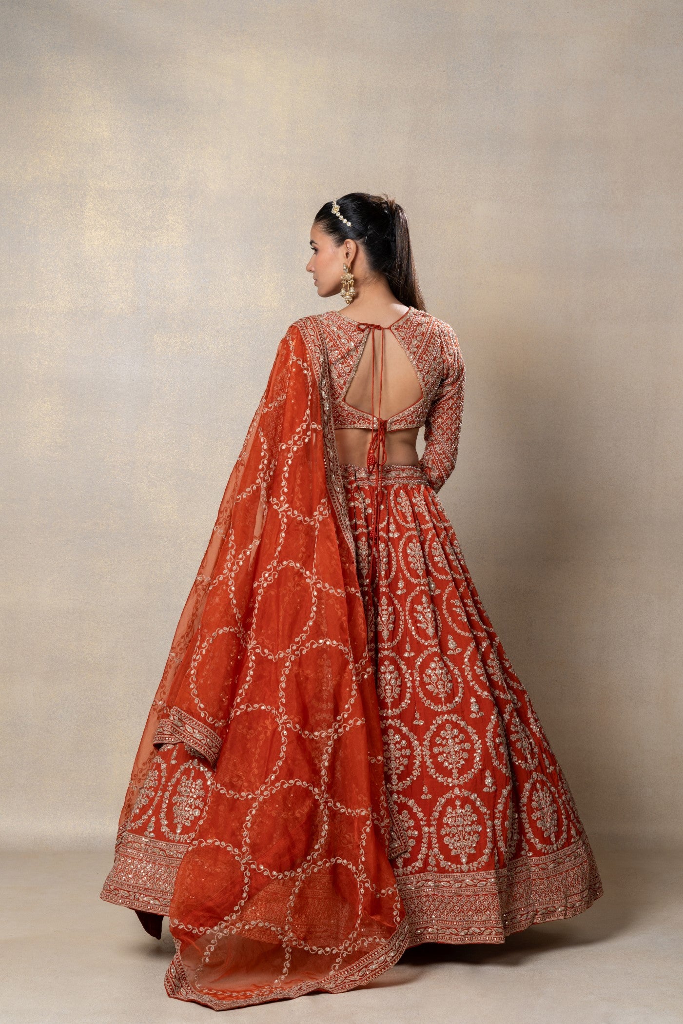 Mustard heavily embellished georgette organza lehenga set