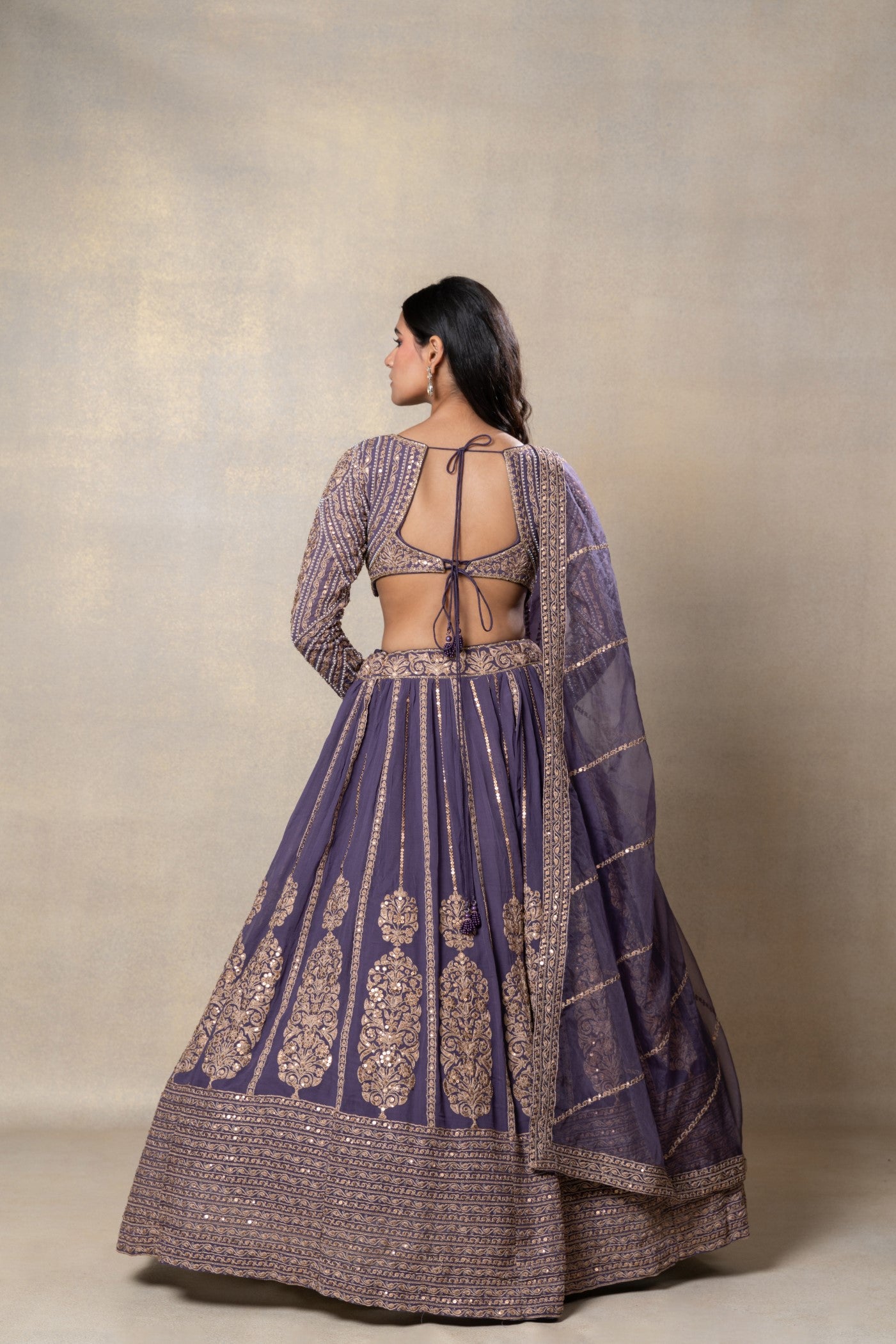 Iris purple heavily embellished georgette organza lehenga set