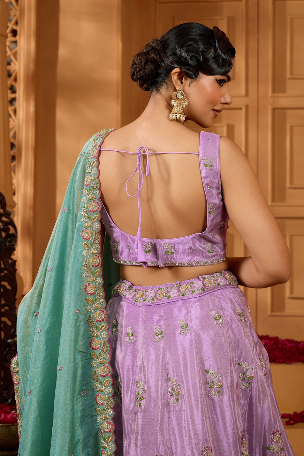 LAVNDER SATIN SILK LEHENGA CHOLI WITH MOTI AND SEQUINS