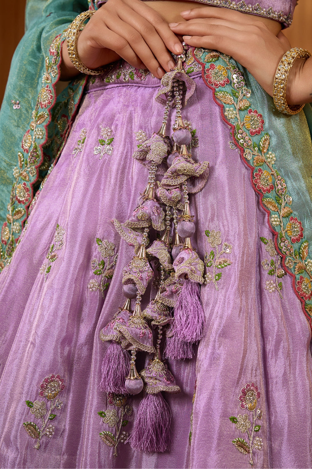 LAVNDER SATIN SILK LEHENGA CHOLI WITH MOTI AND SEQUINS