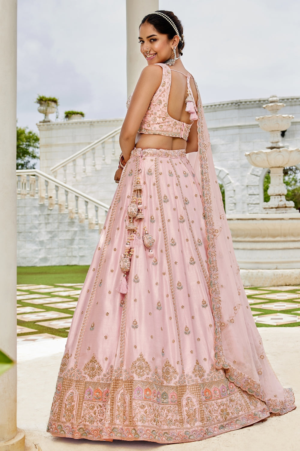 LIGHT PINK SILK LEHENGA CHOLI WITH CUTDANA AND ZARDOSI