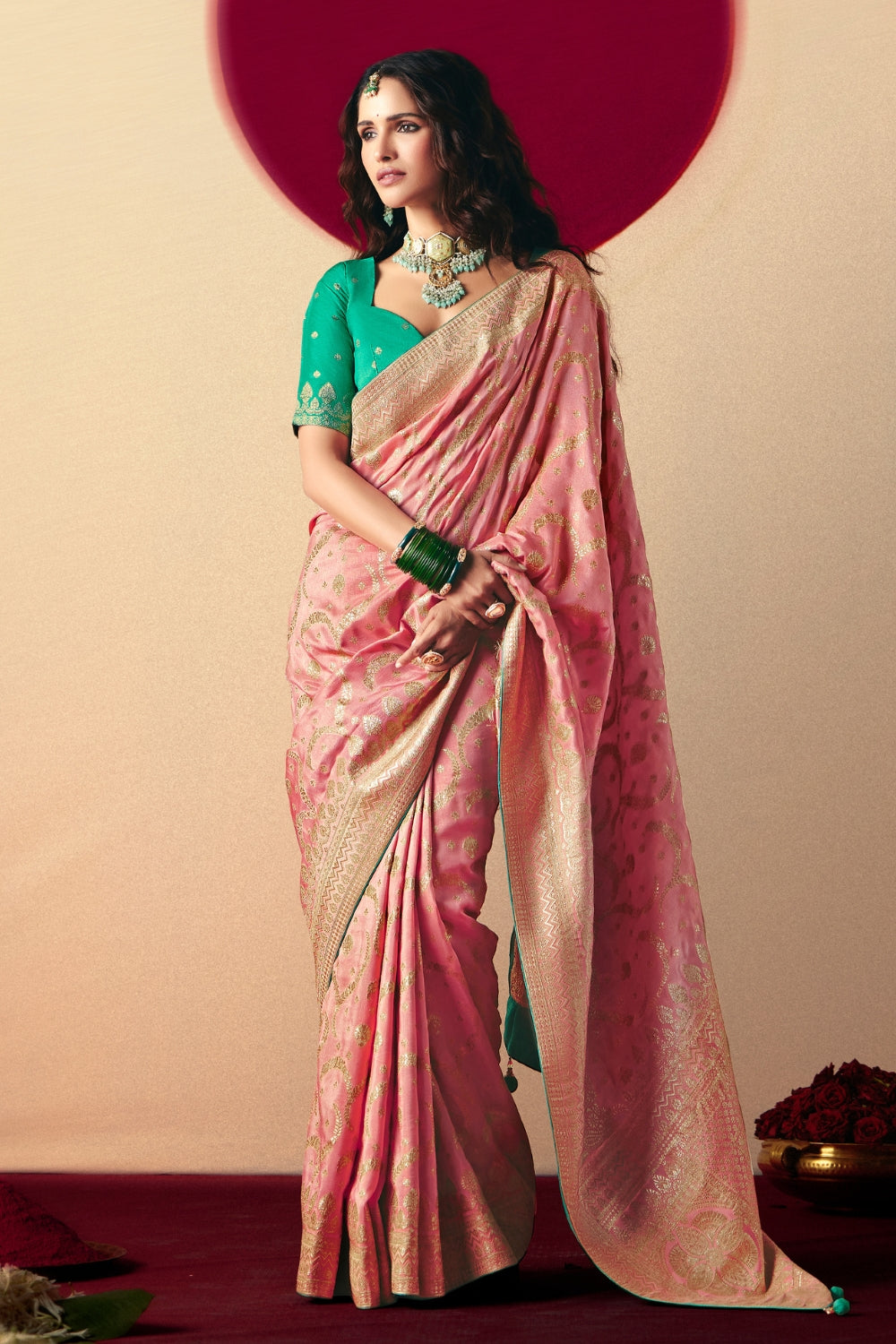 LIGHT PINK SILK SAREE WITH WEAVING