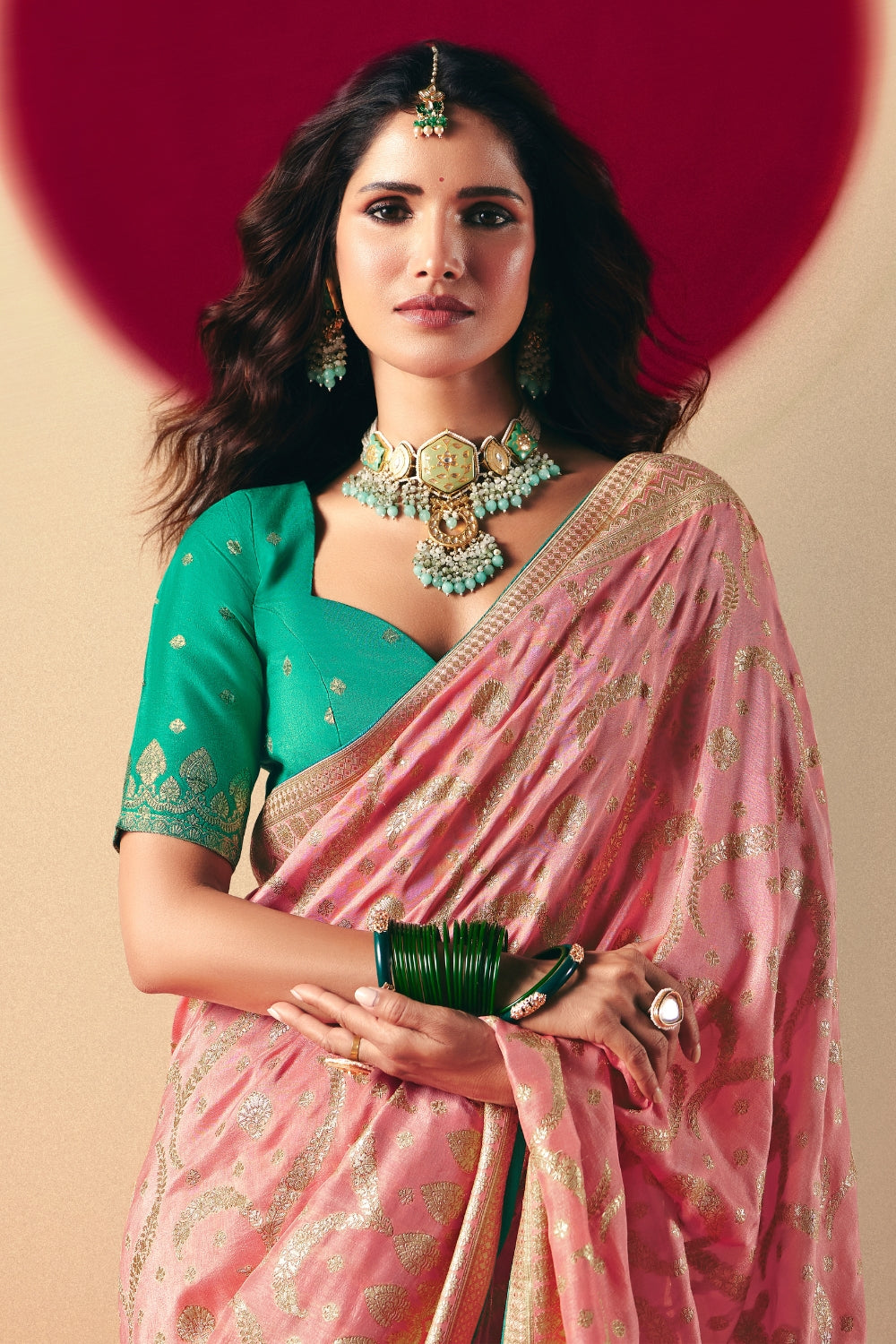 LIGHT PINK SILK SAREE WITH WEAVING