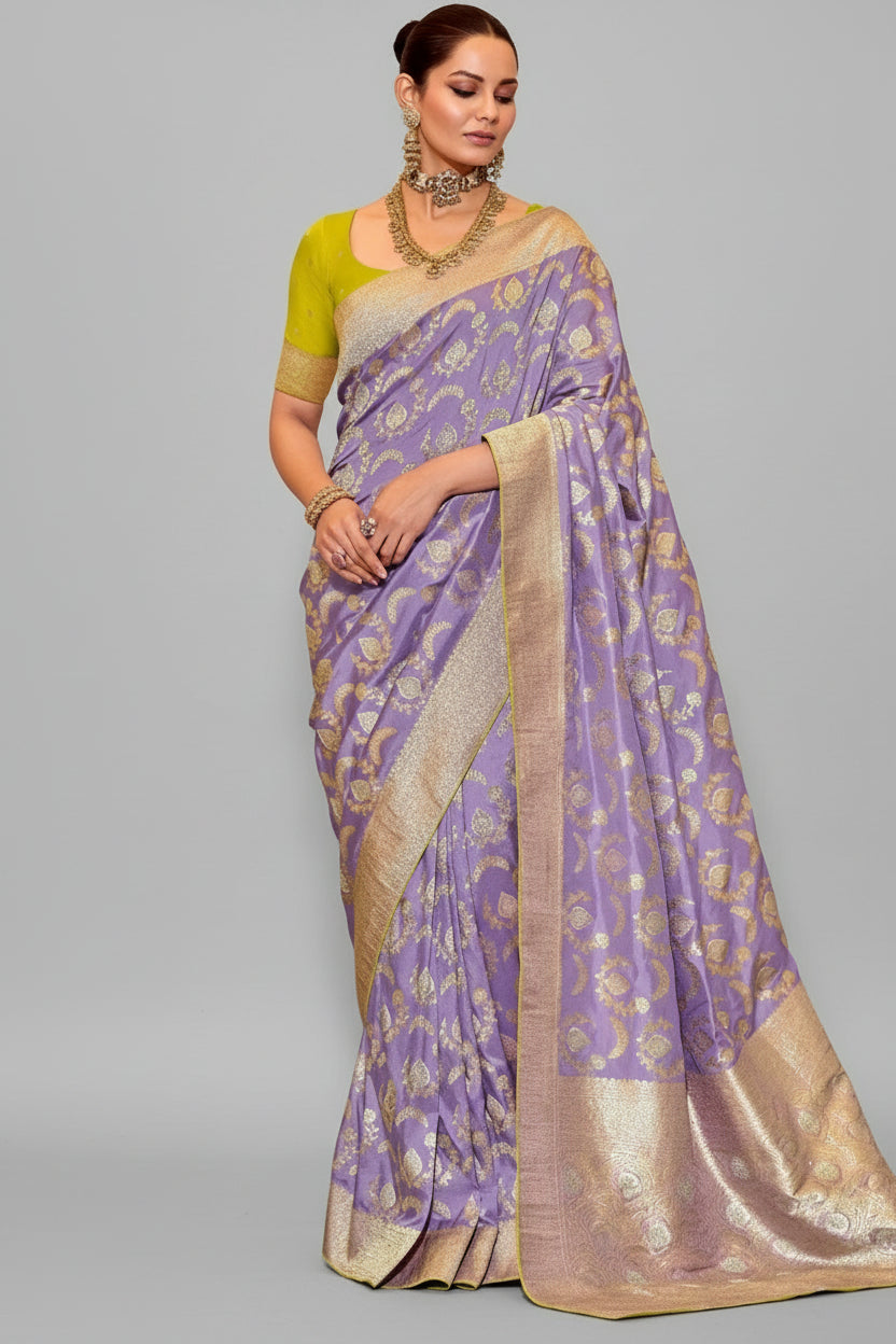 Lavender Banarasi Weaving Silk Saree