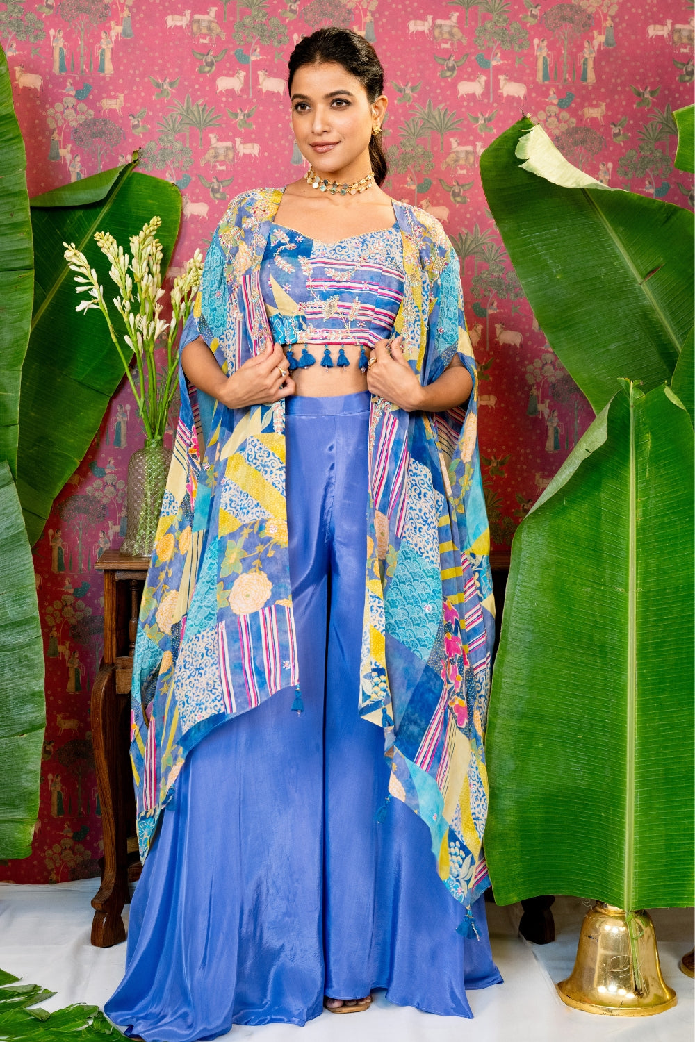 Lavender Crepe Silk Indo Western with Moti and Sequins Work