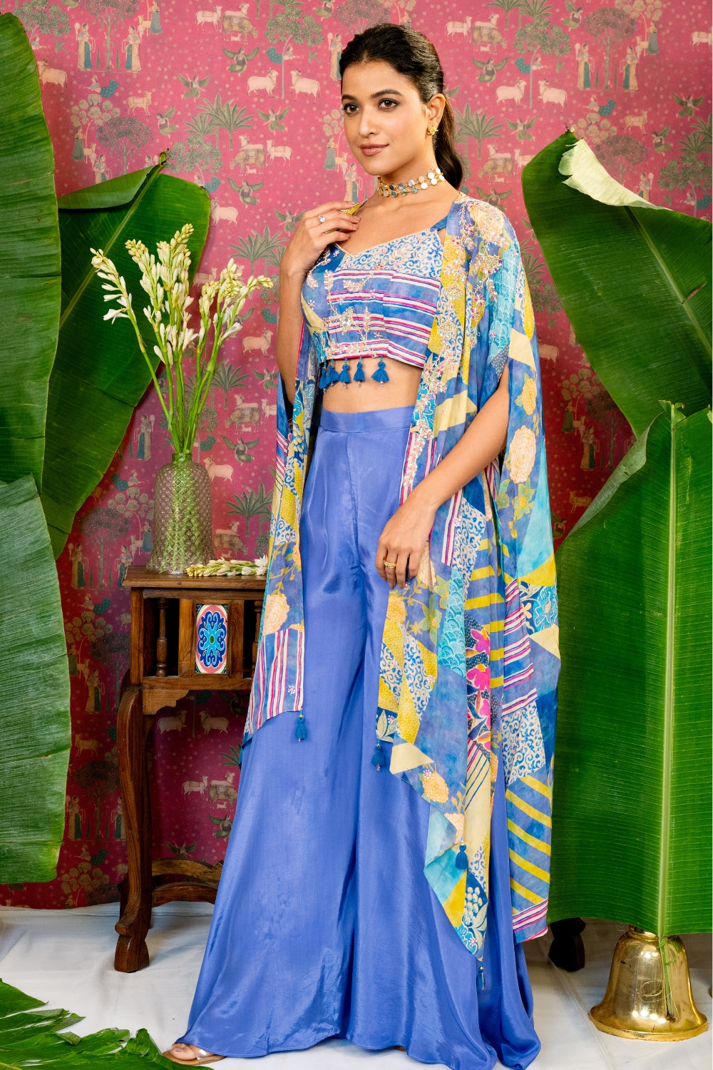 Lavender Crepe Silk Indo Western with Moti and Sequins Work