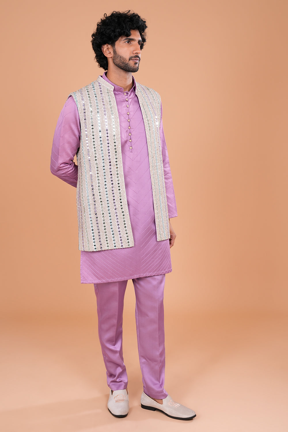 Lavender Elegance with Mirror Embellished Jacket