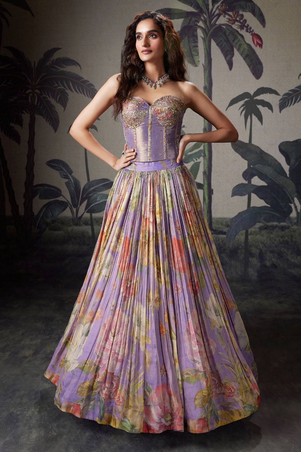 Lavender Organza Lehenga Set with Zardosi and Cutdana Work