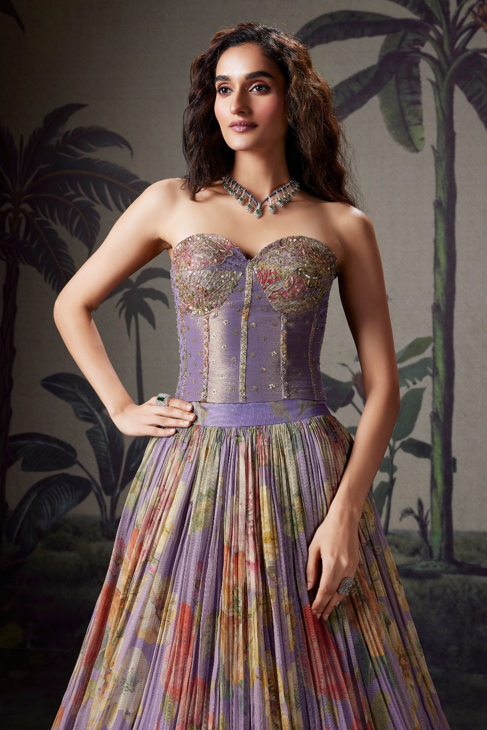 Lavender Organza Lehenga Set with Zardosi and Cutdana Work