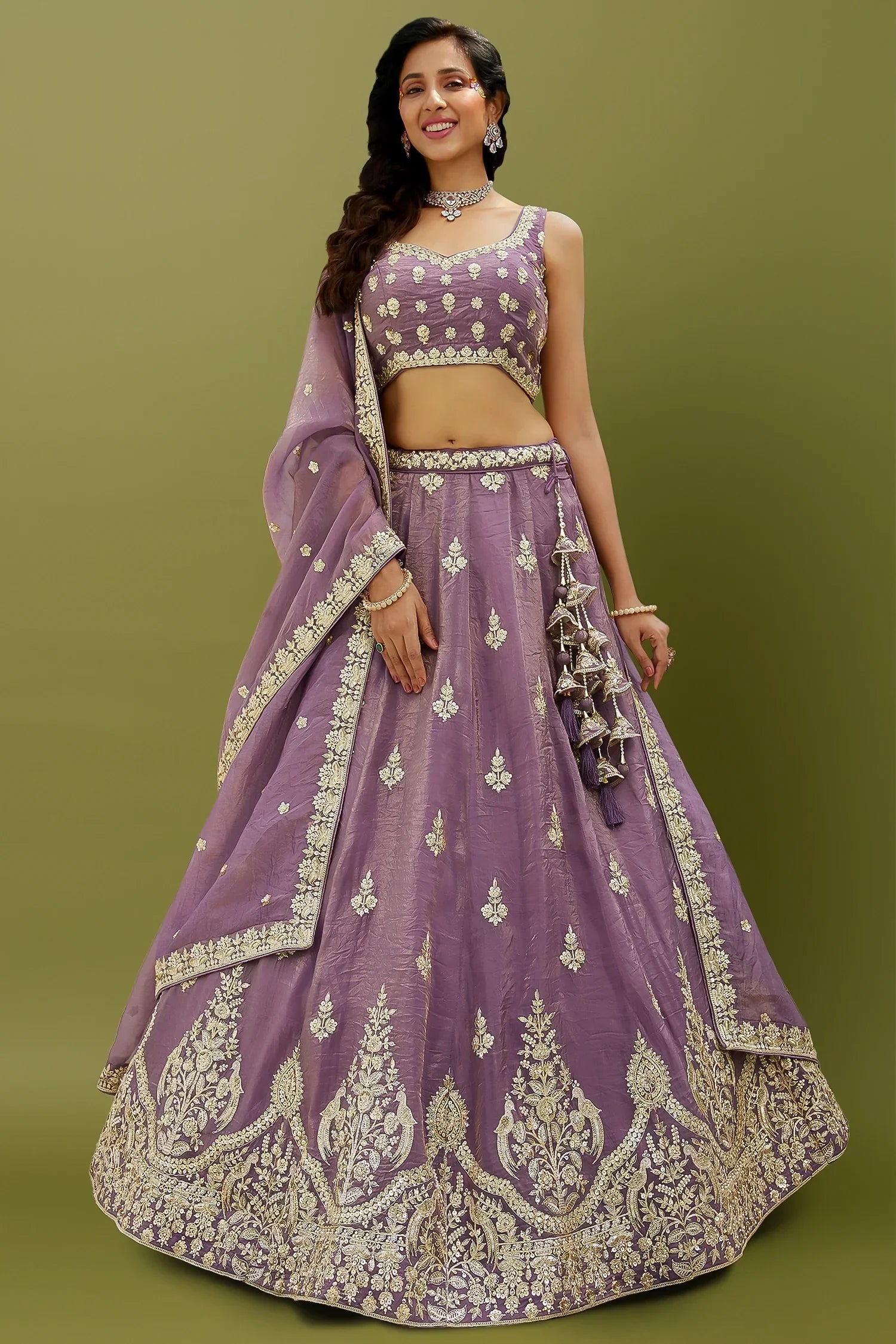 Lavender Organza Silk Lehenga with Sequin Zari Embroidered Border