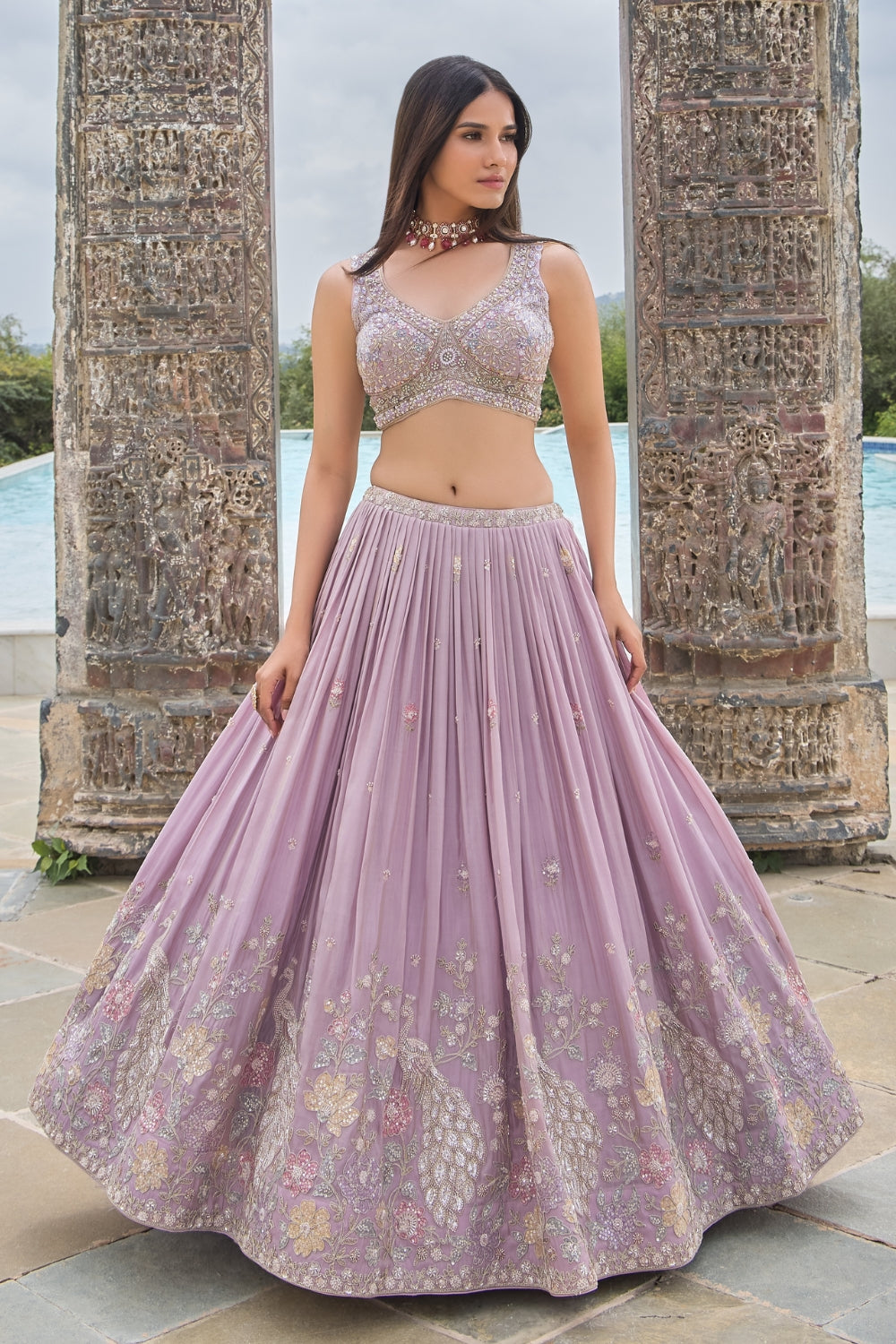 Lavender Tissue Lehenga Set with Cutdana and Embroidery Work