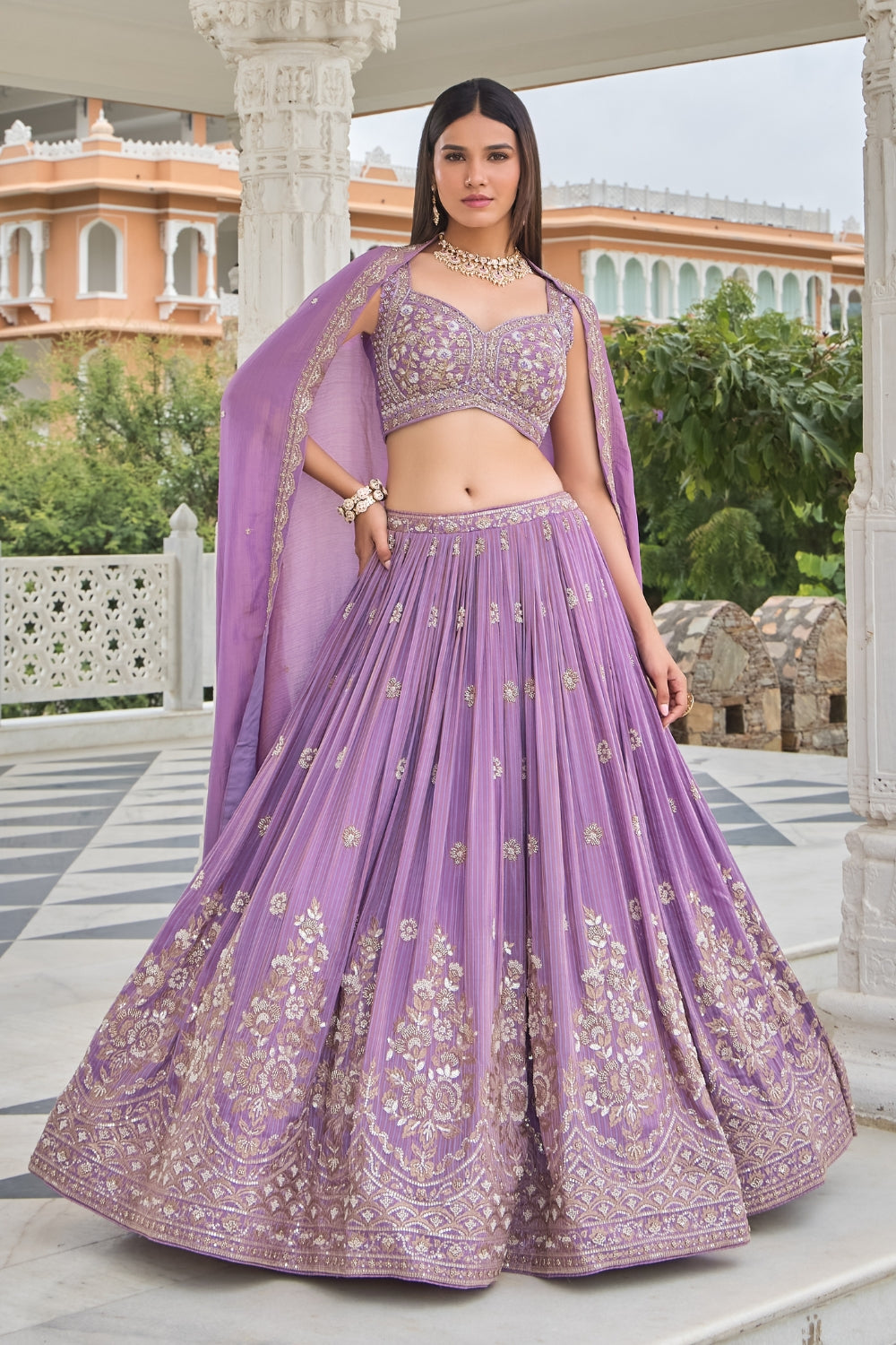 Lavender Tissue Lehenga Set with Cutdana and Zardosi Work