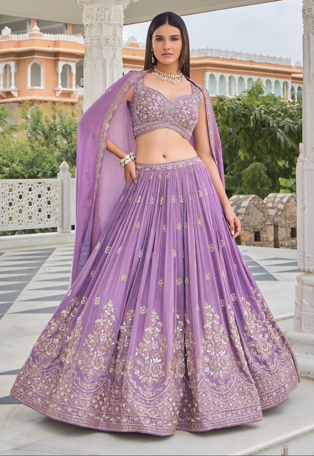 Lavender Tissue Lehenga Set with Cutdana and Zardosi Work
