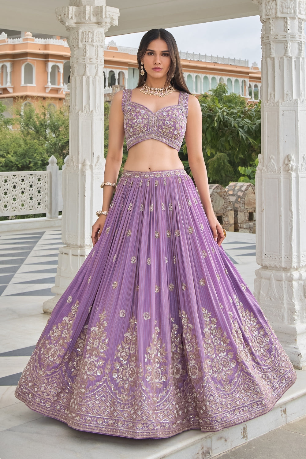 Lavender Tissue Lehenga Set with Cutdana and Zardosi Work