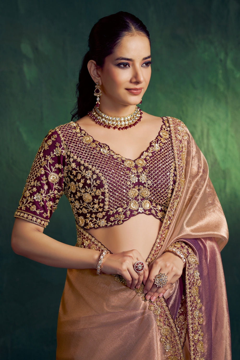 Lavender Tissue Saree with Cutdana and Moti Work