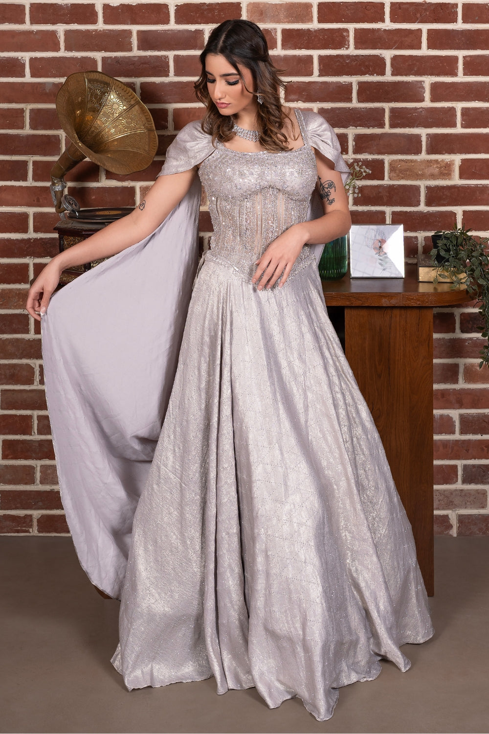 Light Lilac Lehenga Choli with Stone and Beads Work