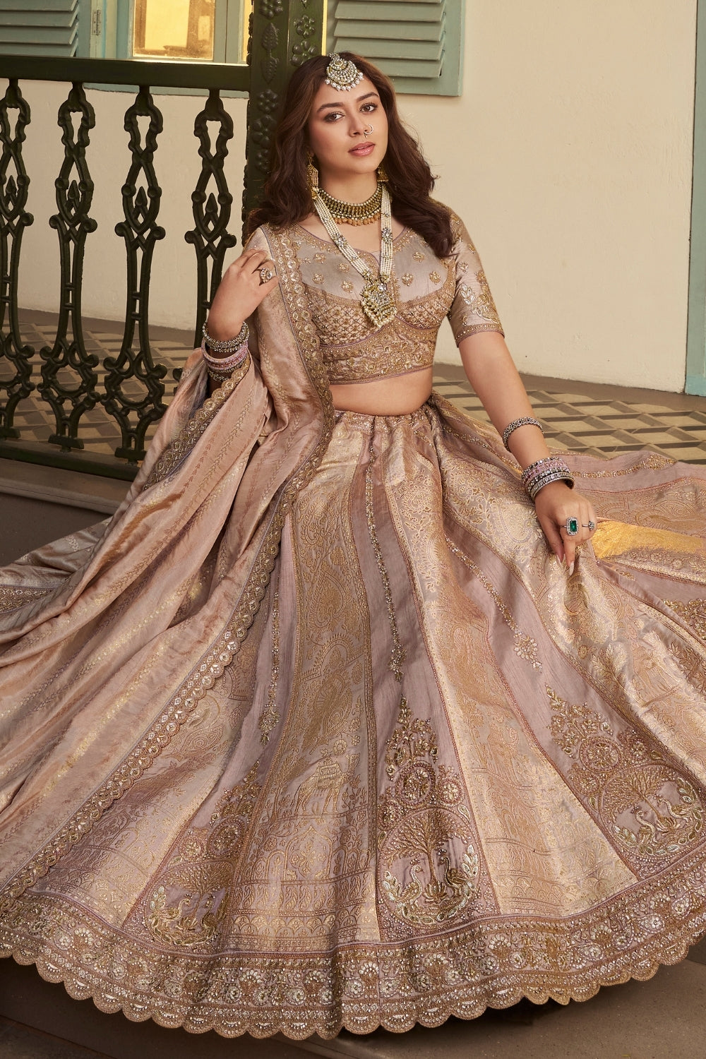 Lilac Banarasi Silk Lehenga Set with Embroidery and Stone Work