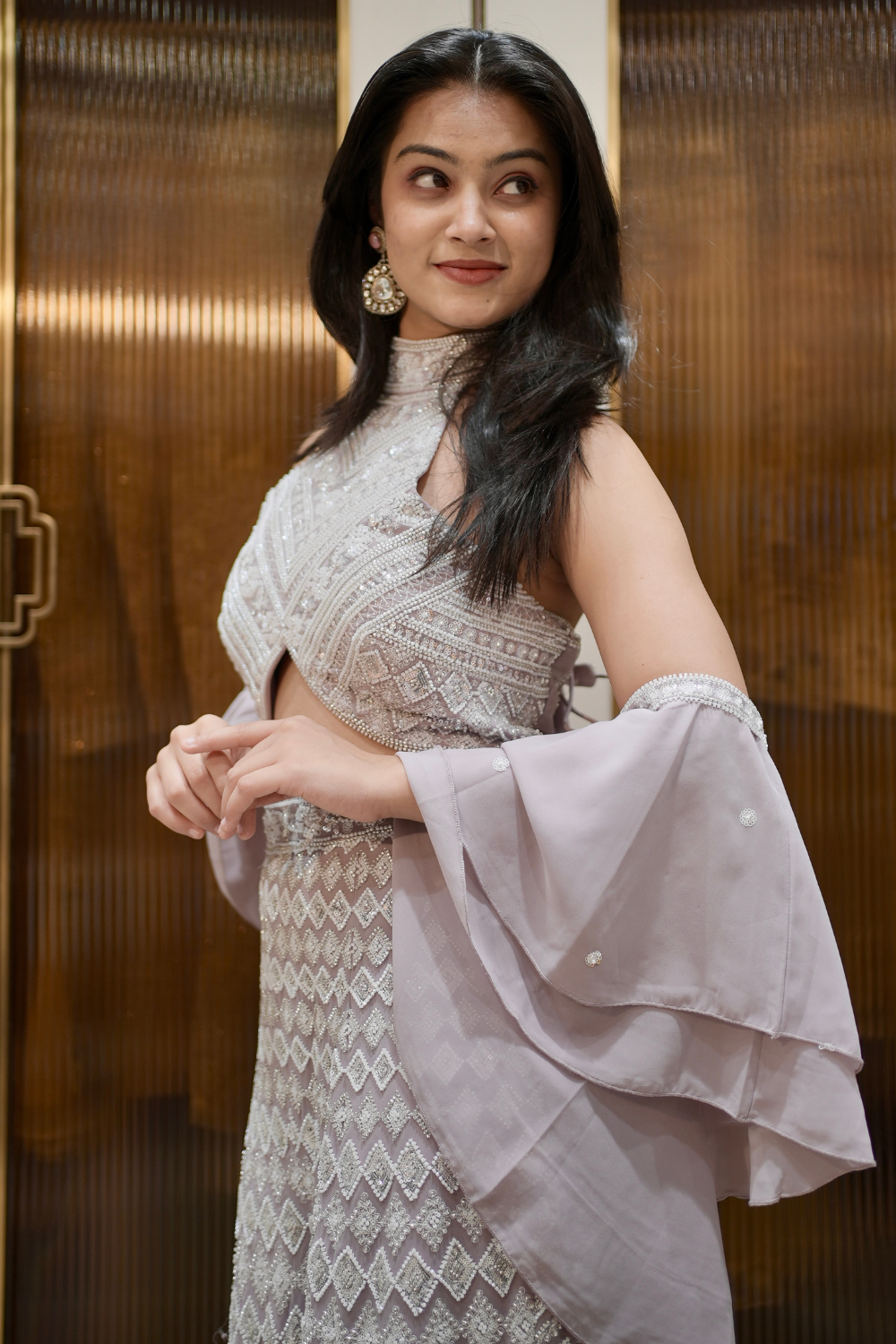 Lilac Georgette Indo Western with Cutdana and Sequins Work