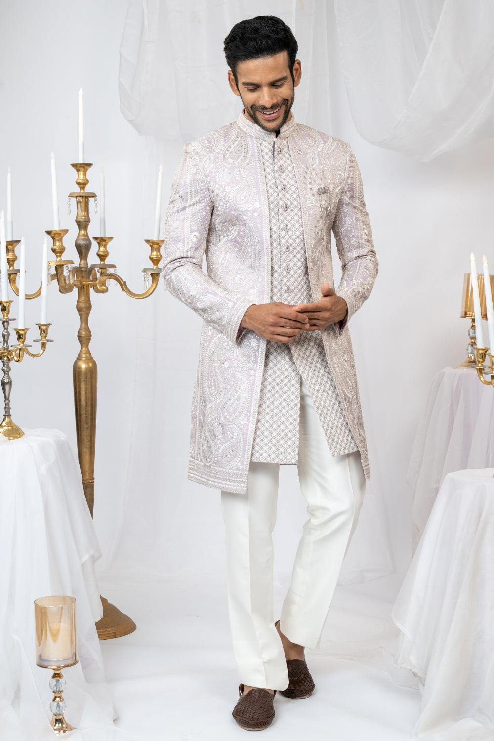 Lilac Silk Embroidered Indo Western