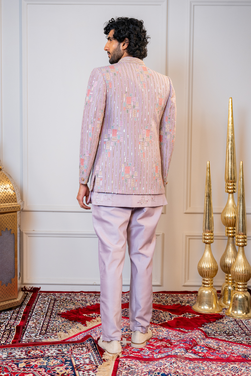 Lilac silk Indo Western with Sequins and Resham Embroidery