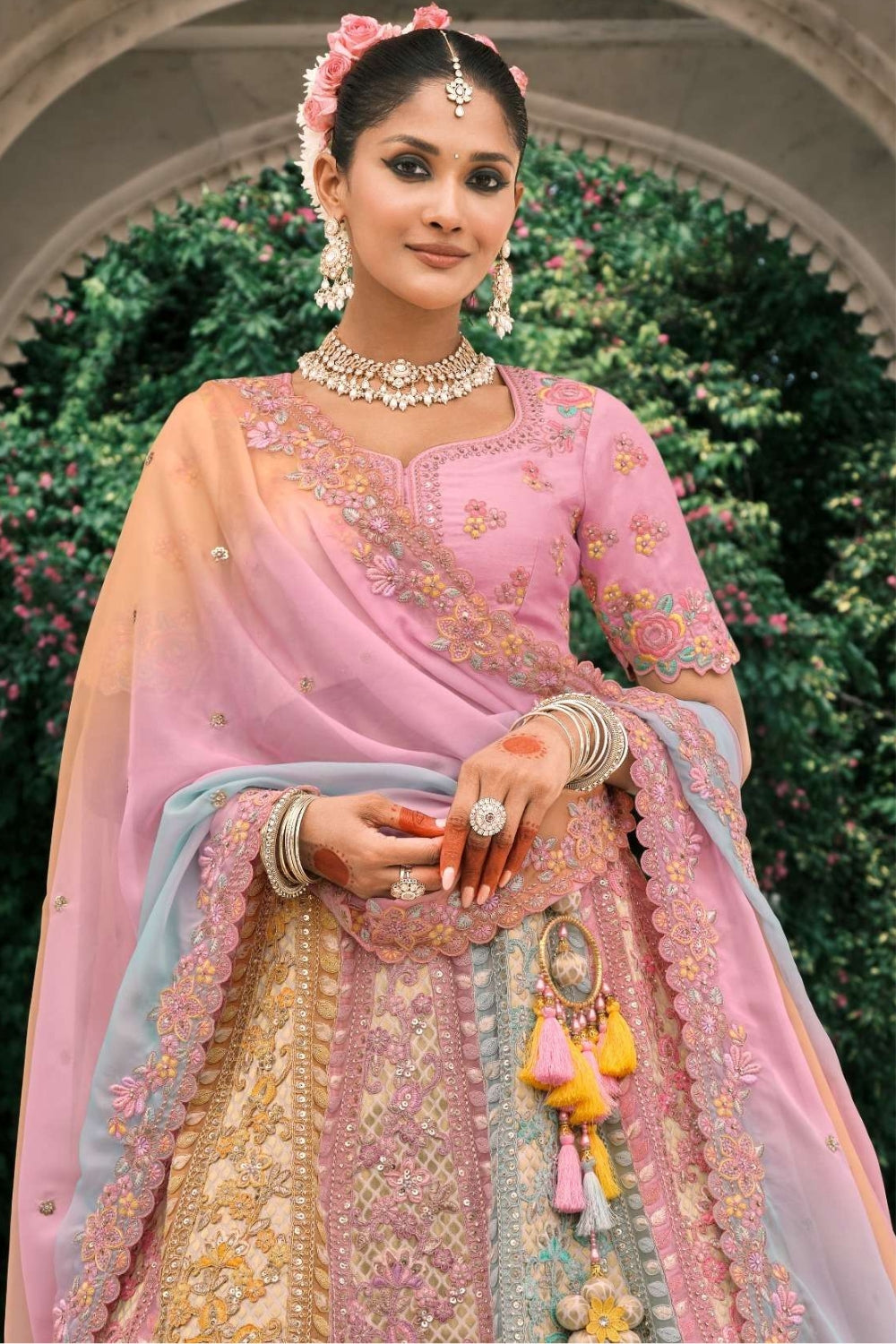 MULTI SILK BRIDAL LEHENGA WITH THREAD AND SEQUINS